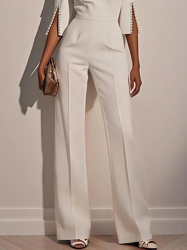 Loose Solid Color Split-Joint Round-Neck Jumpsuits Product Image