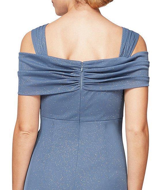 Alex Evenings Glitter Mesh Cowl Neck Cold Shoulder Cap Sleeve Side Slit Ruched Gown Product Image
