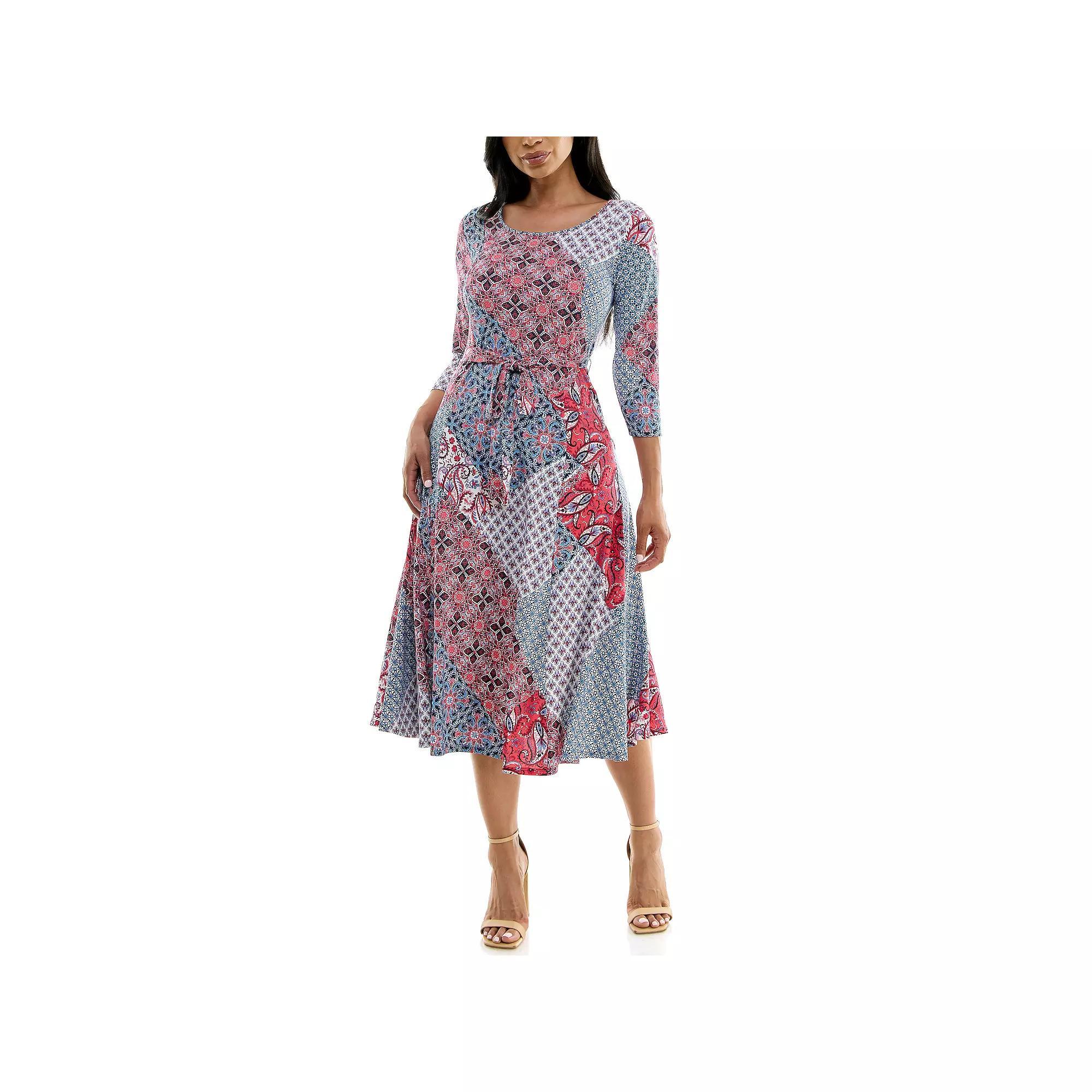 Women's Nina Leonard Sylvia Midi Dress With Belt,  Product Image