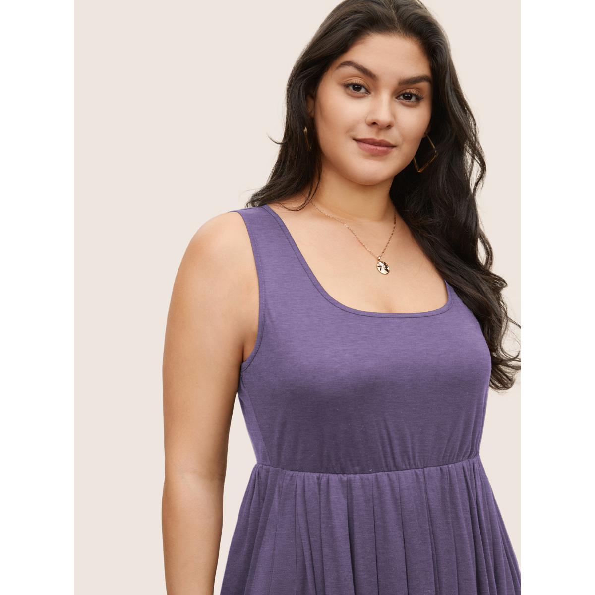 Plus Size Supersoft Essentials Solid Gathered Tank Dress Mauve Women Basics Non U-neck Sleeveless Curvy Midi Dress BloomChic 10/M Product Image