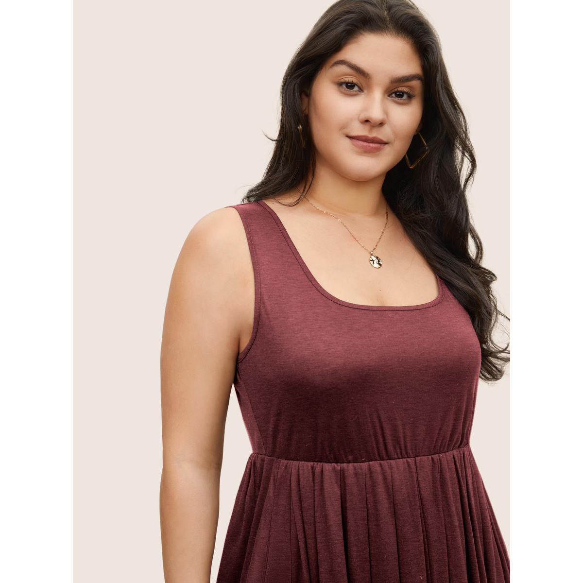 Plus Size Supersoft Essentials Solid Gathered Tank Dress Russet Women Basics Non U-neck Sleeveless Curvy Midi Dress BloomChic 10/M Product Image