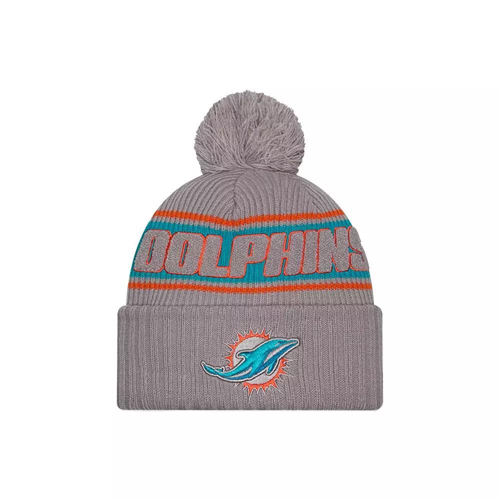 Men's New Era Gray Miami Dolphins 2024 Sideline Sport Cuffed Knit Hat with Pom, Grey Product Image