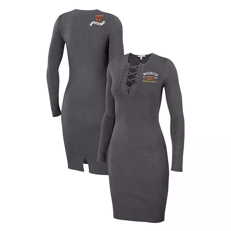 Womens WEAR by Erin Andrews Charcoal Washington Commanders Lace Up Long Sleeve Dress Product Image