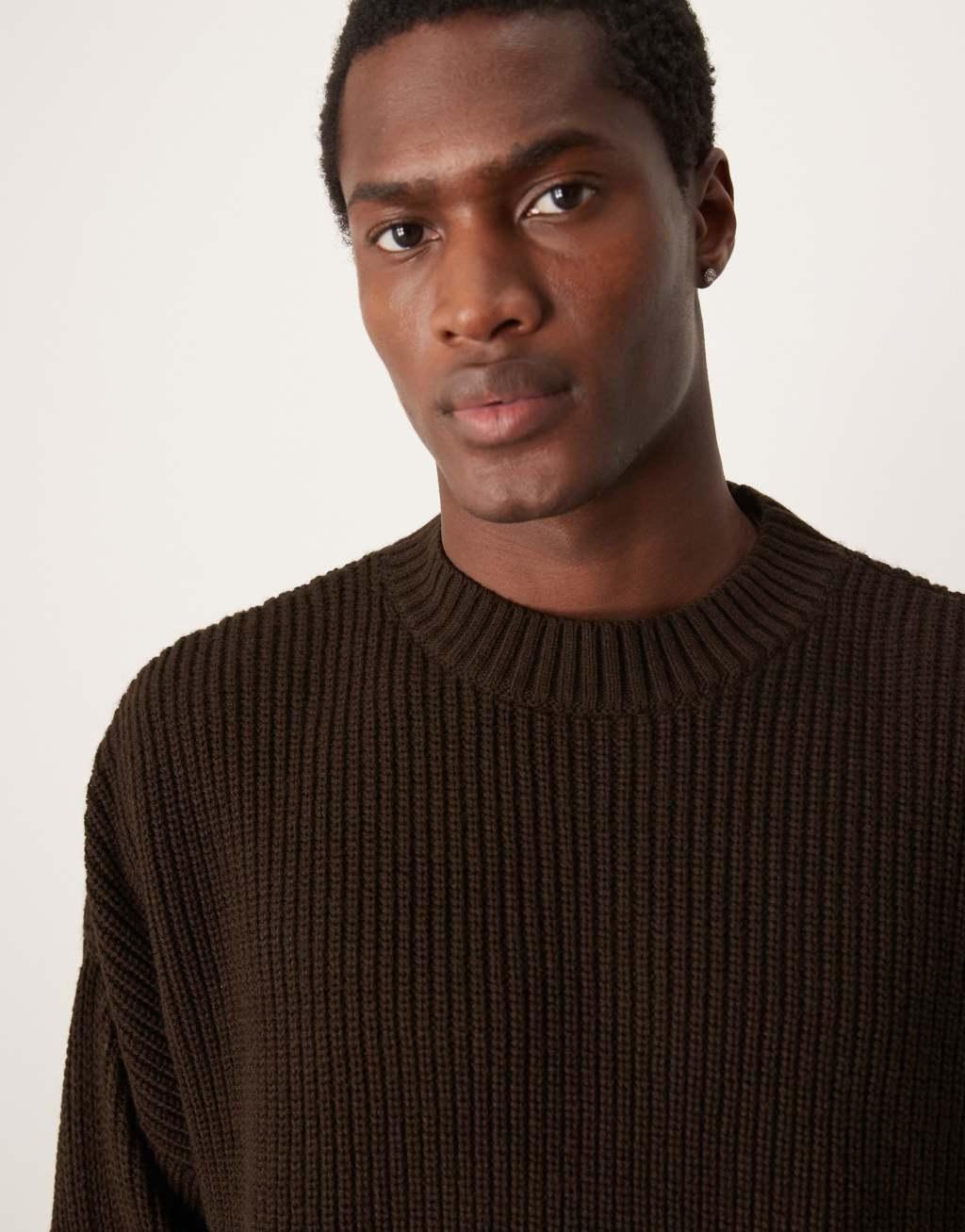 ASOS DESIGN super oversized boxy fit rib knit sweater in dark brown Product Image