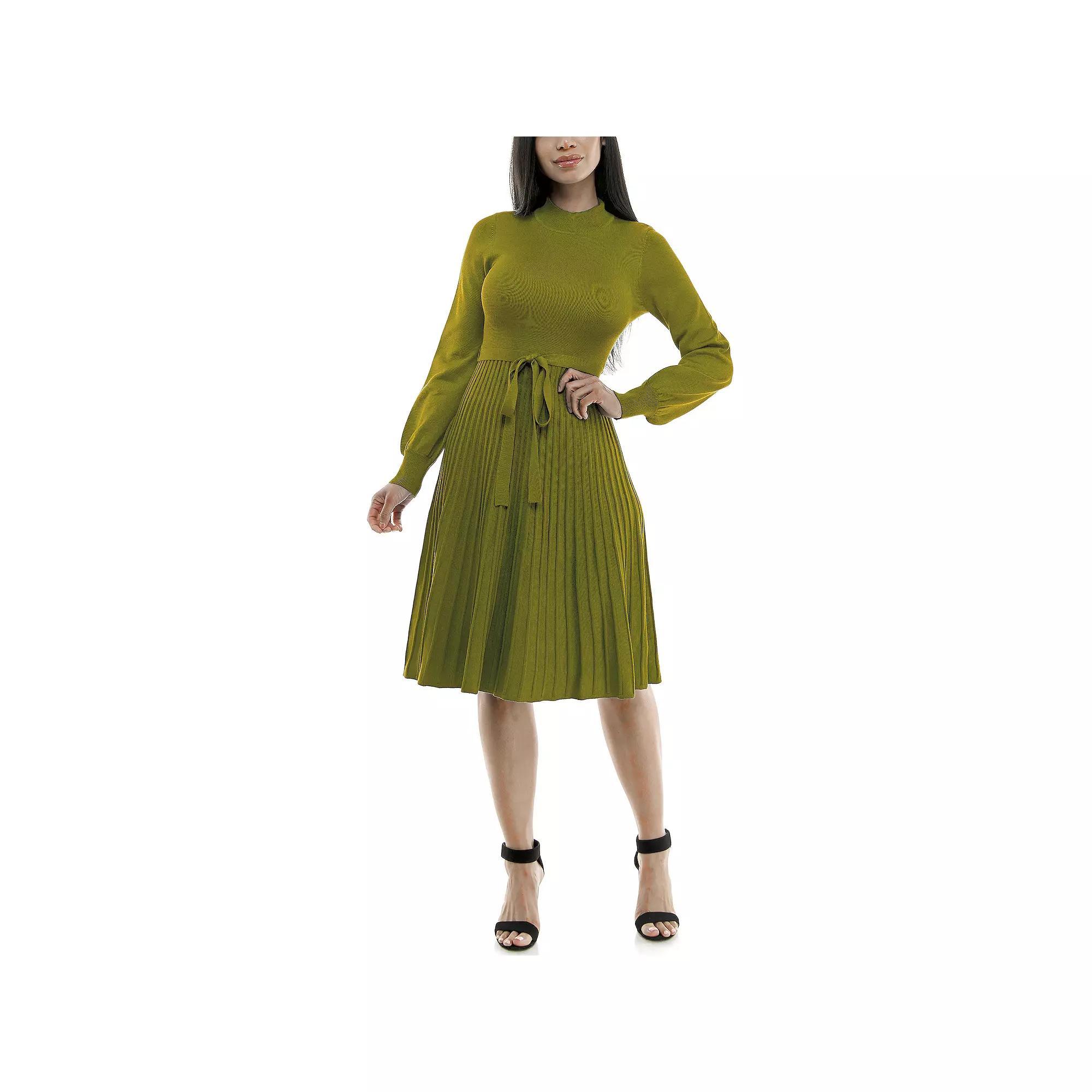 Women's Nina Leonard Balloon Sleeve Pleated Midi Sweater Dress,  Product Image