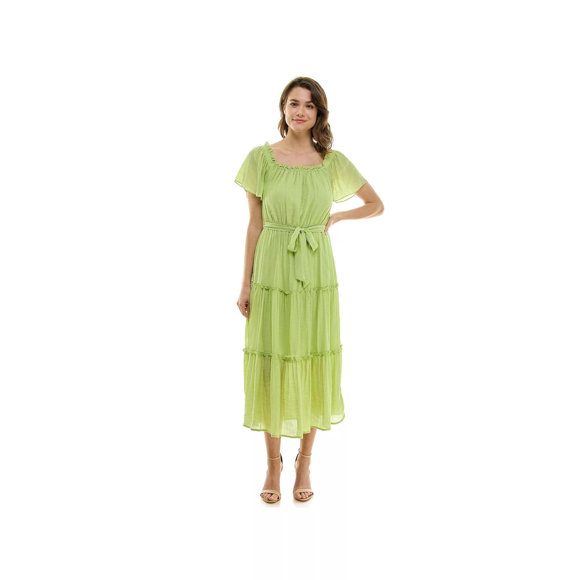 Women's Luxology Short Sleeve Belted Maxi Dress,  Product Image
