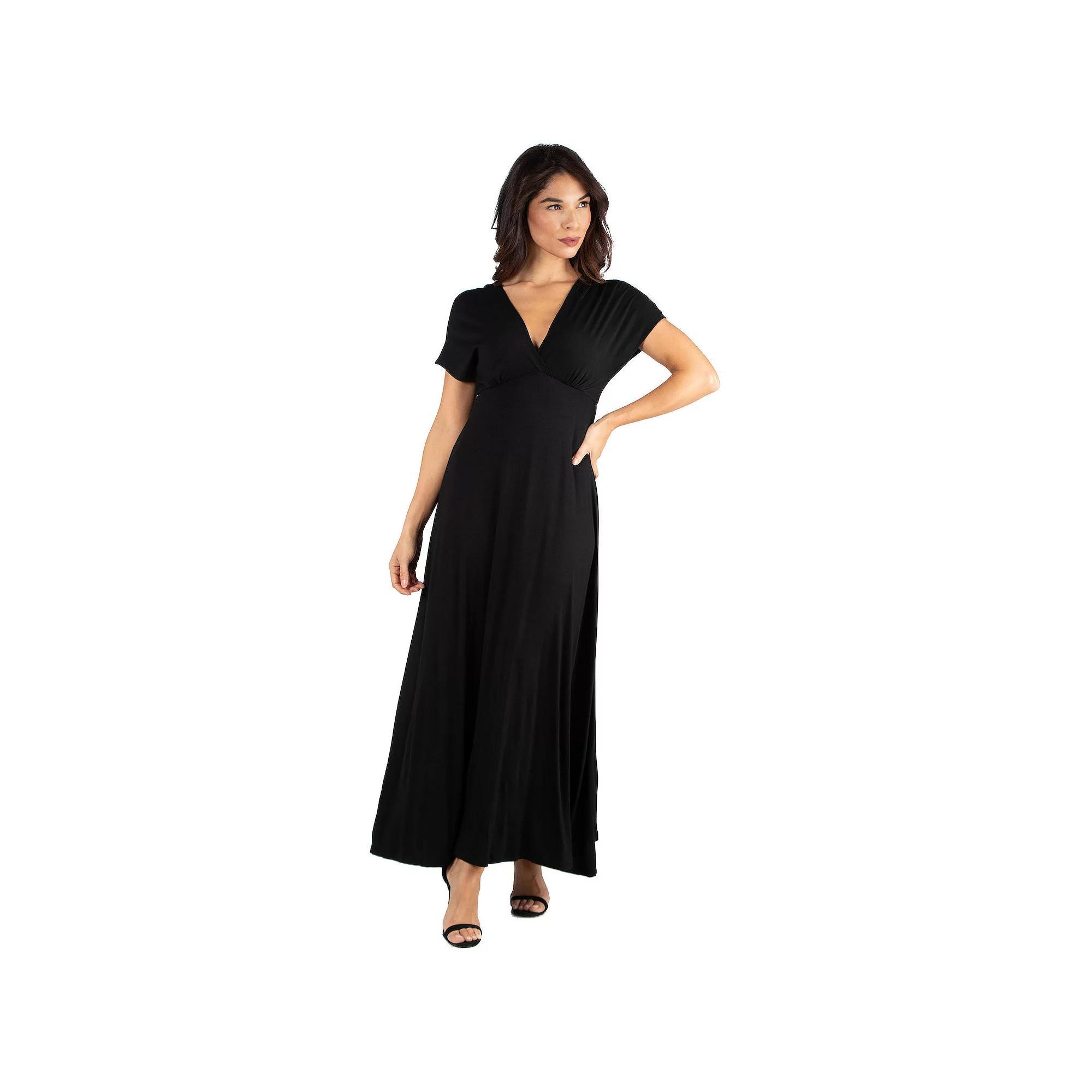 Women's 24seven Comfort Apparel Cap Sleeve V-Neck Maxi Dress,  Product Image