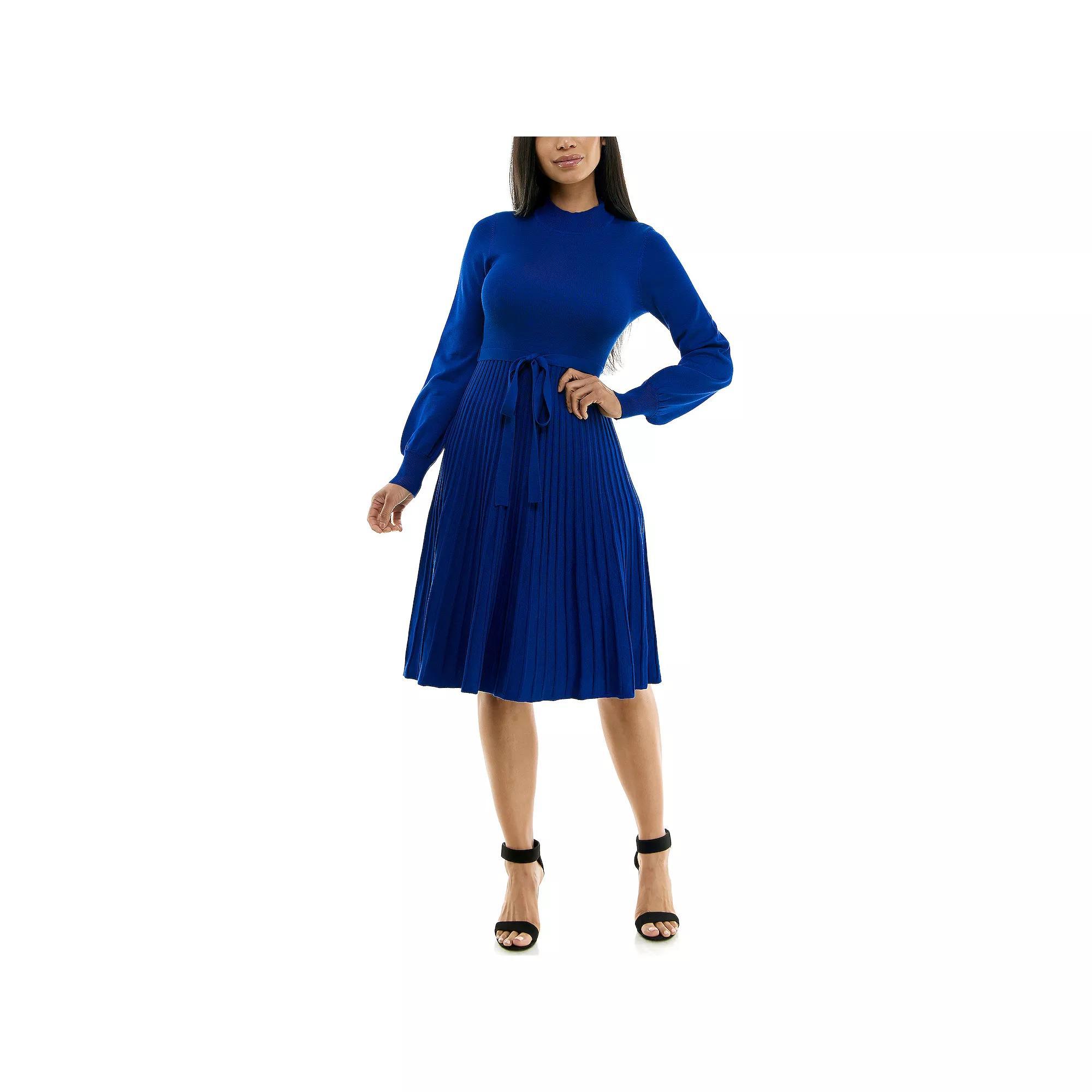 Women's Nina Leonard Balloon Sleeve Pleated Midi Sweater Dress,  Product Image