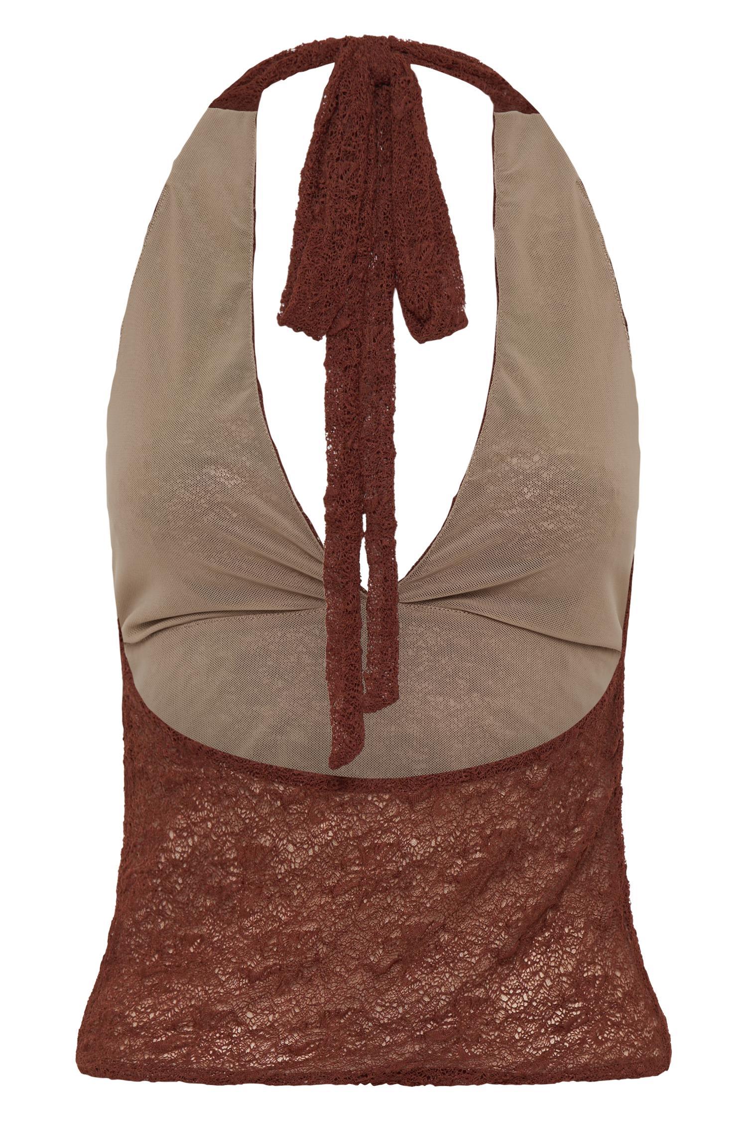 Asher Sheer Lace Halter Top - Chilli Product Image