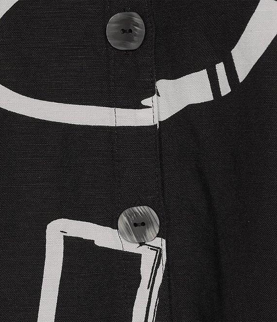 Ali Miles Plus Size Woven Abstract Print Stand Collar 3/4 Sleeve Button Front Tunic Product Image