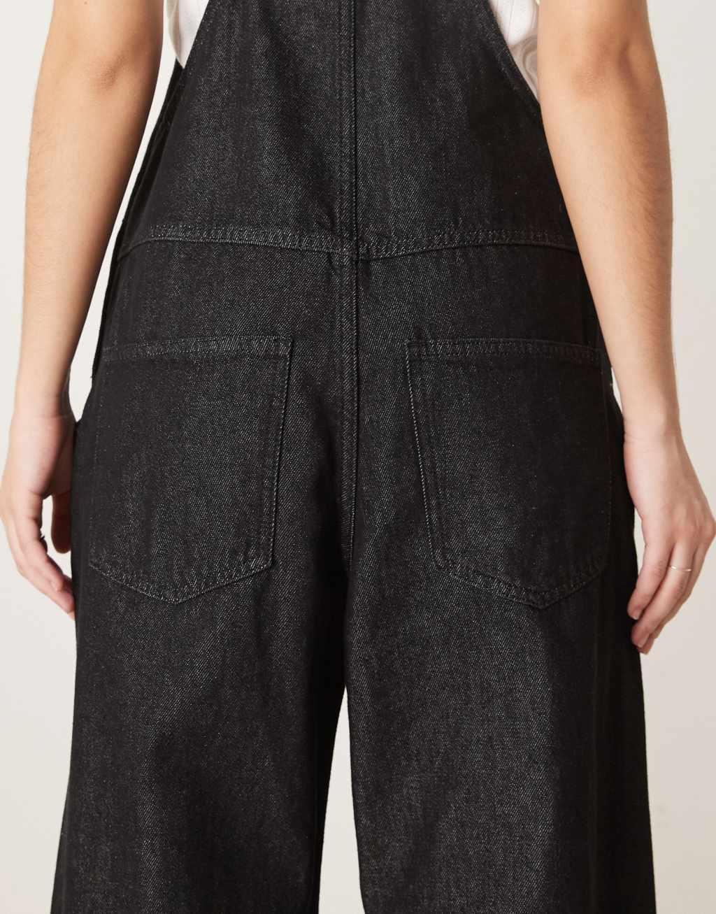 ASOS DESIGN barrel leg denim overalls in black Product Image