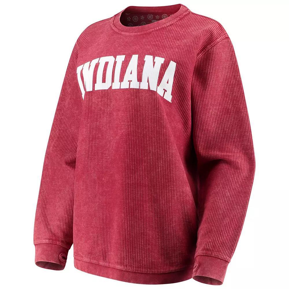 Women's Pressbox Crimson Indiana Hoosiers Comfy Cord Vintage Wash Basic Arch Pullover Sweatshirt,  Product Image