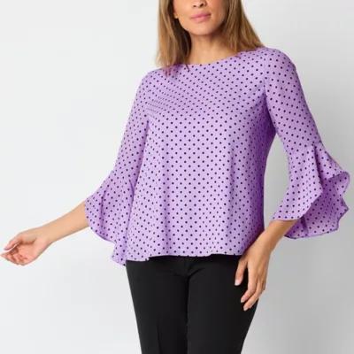 Black Label by Evan-Picone Womens Crew Neck 3/4 Sleeve Blouse Product Image