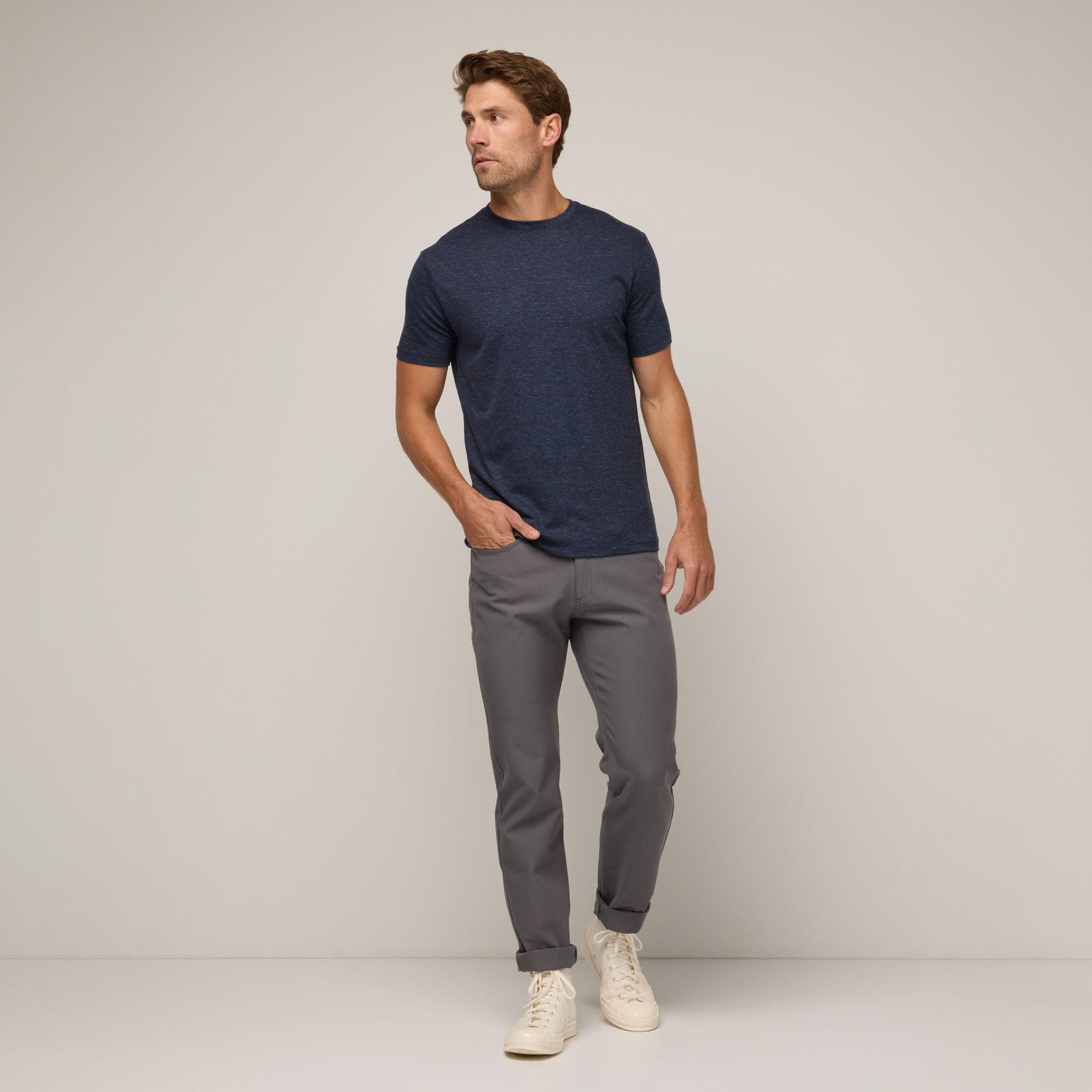 Merino Wool Linen Crew Neck T-Shirt | Washed Navy Product Image