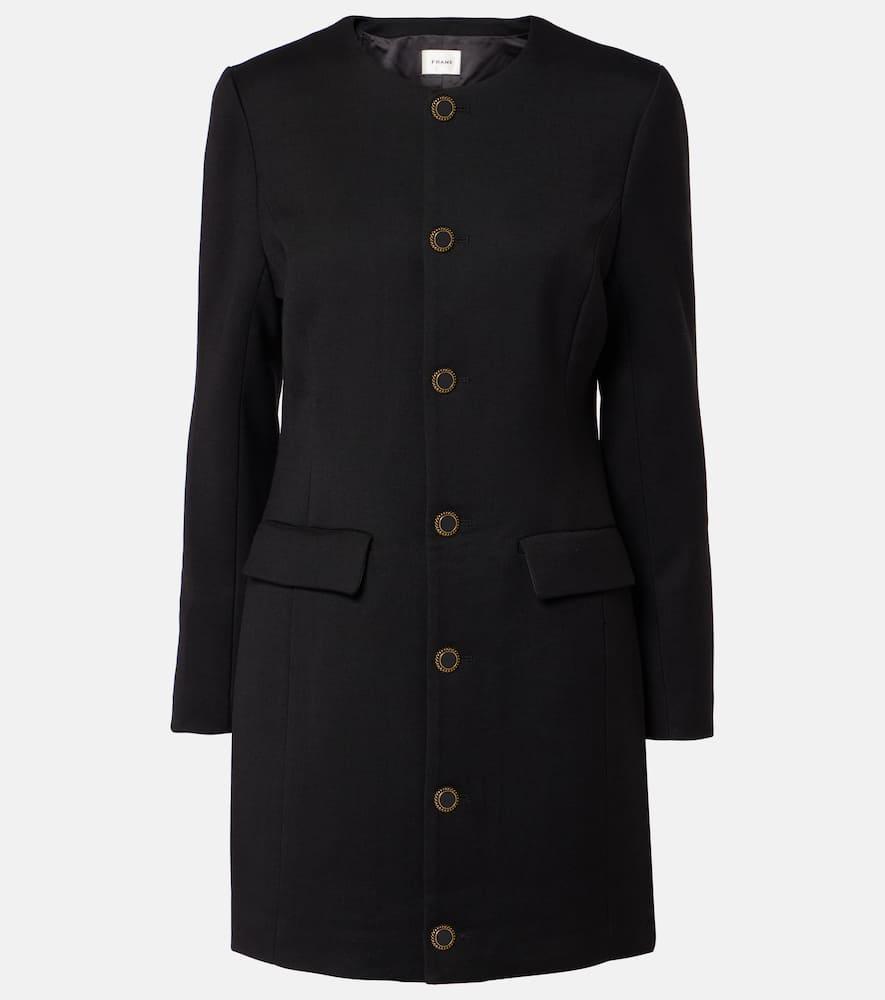 FRAME Mixed Meed Long Sleeve Mini Coat Dress In Black Product Image