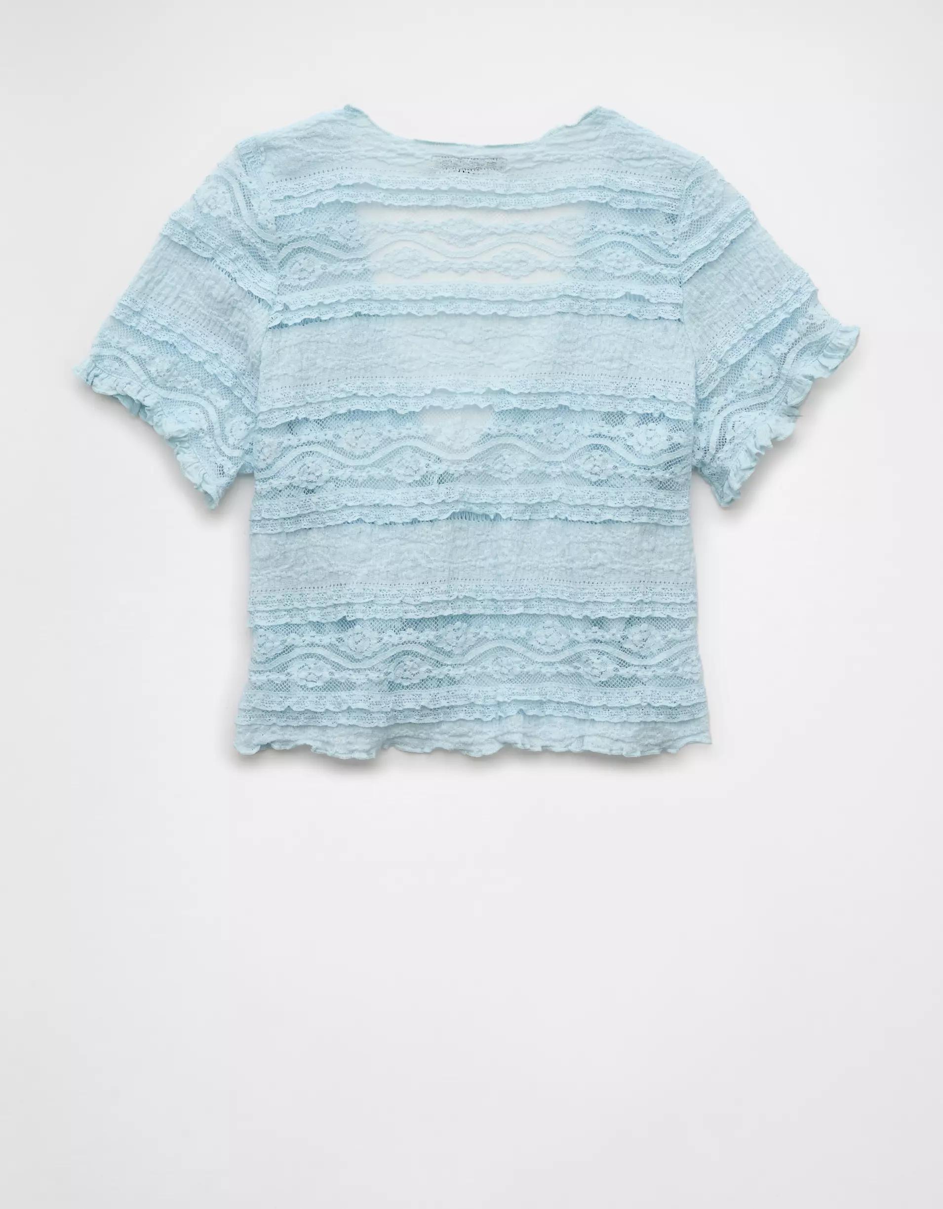 AE Tie Front Lace Shirt Product Image