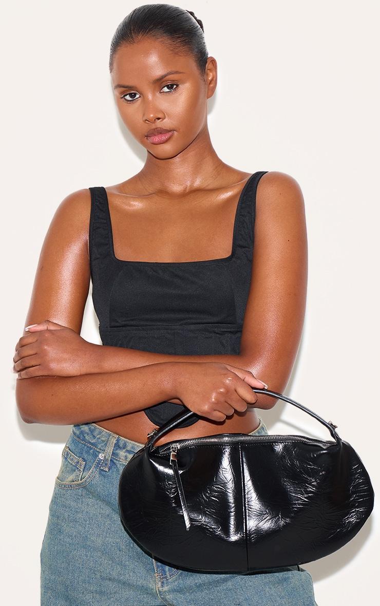 Black PU Curved Slouch Shoulder Bag Product Image