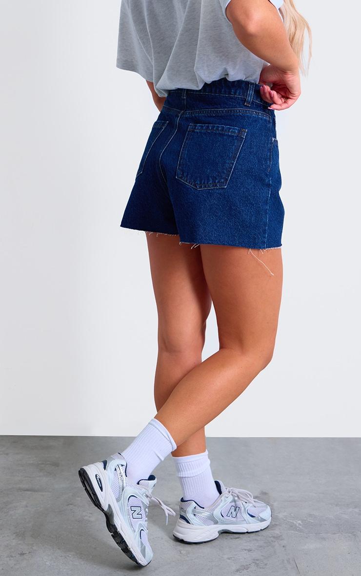 Indigo Blue Wash High Waist Denim Shorts With Contrast Stich Product Image