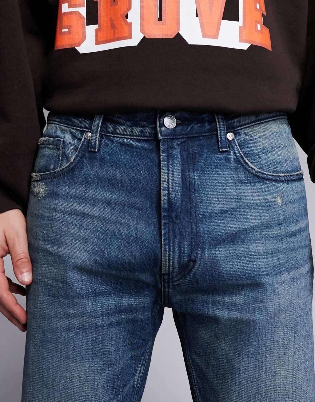 HUGO Red 640 straight fit jeans in washed dark blue Product Image