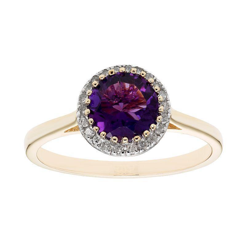 10K Gold & 1/10 Carat T.W. Diamond Amethyst Ring, Women's, Size: 7, Yellow Product Image