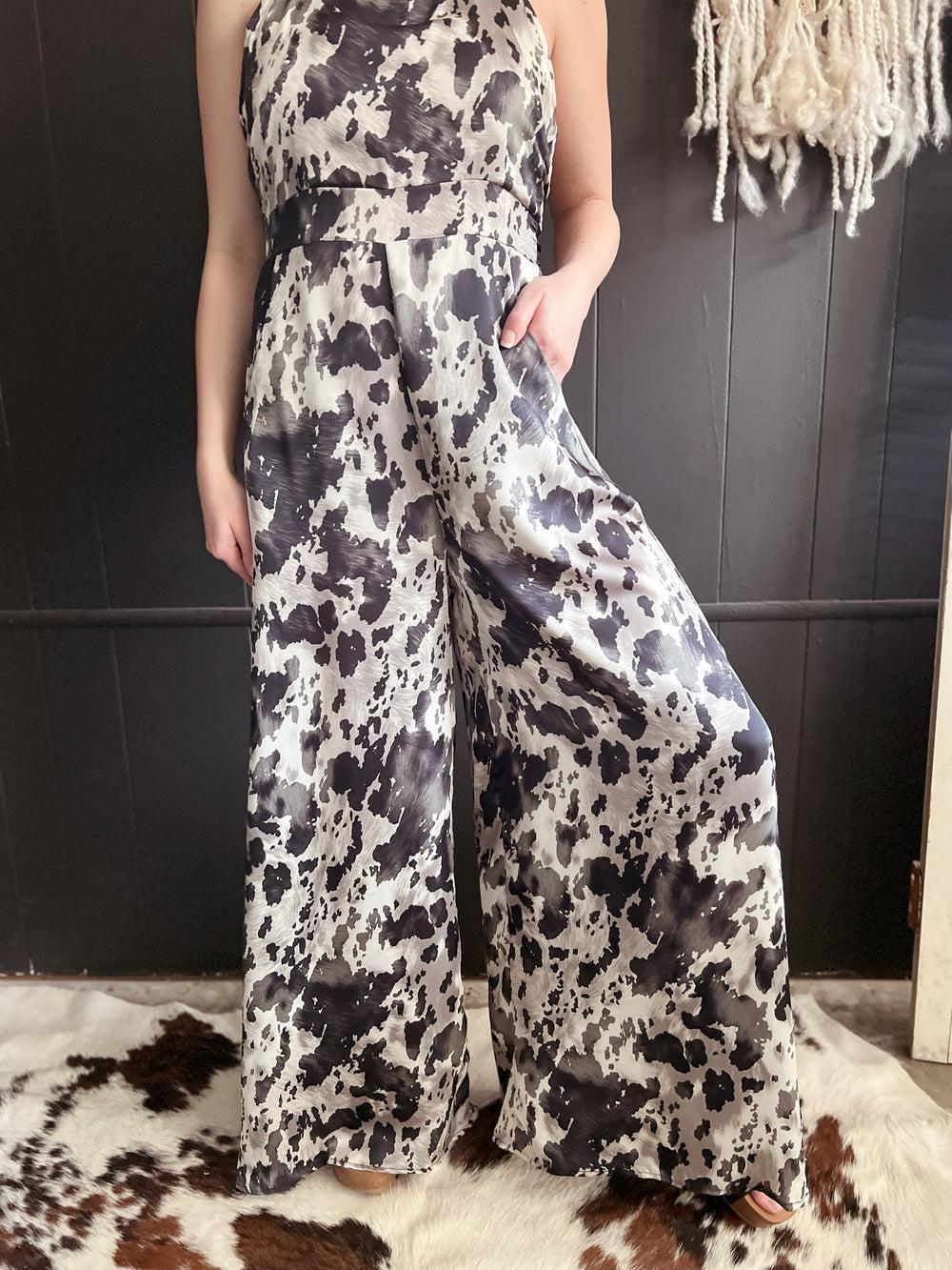 Black And White Open Back Wide Leg Jumpsuit Product Image