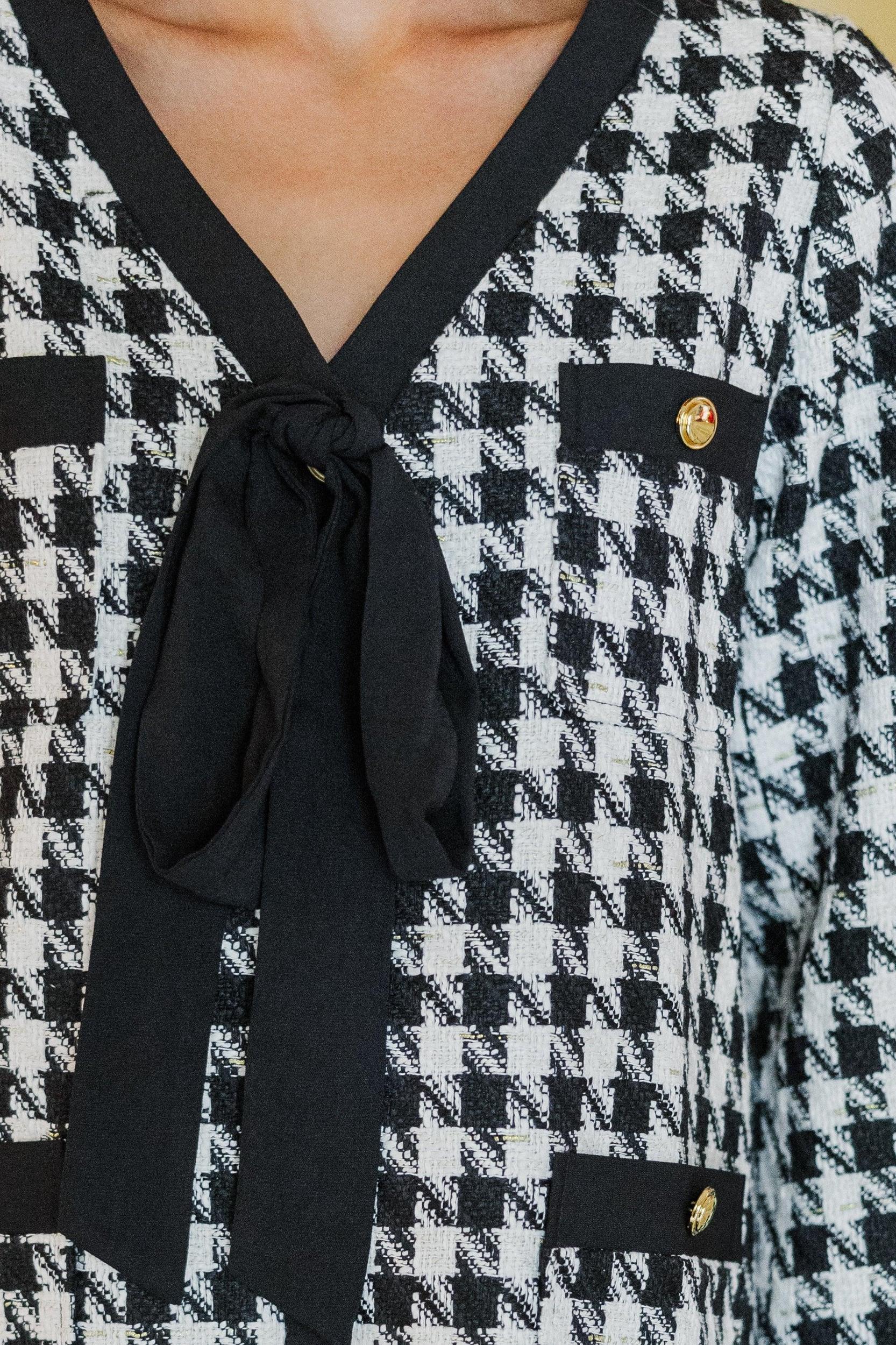 League Of Your Own Black Houndstooth Tweed Shift Dress Female Product Image