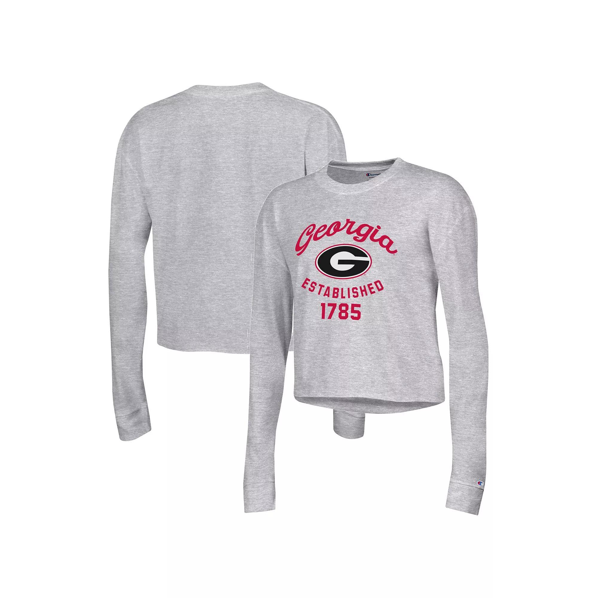 Women's Champion Gray Georgia Bulldogs Boyfriend Cropped Long Sleeve T-Shirt, Size: 2XL, Grey Product Image