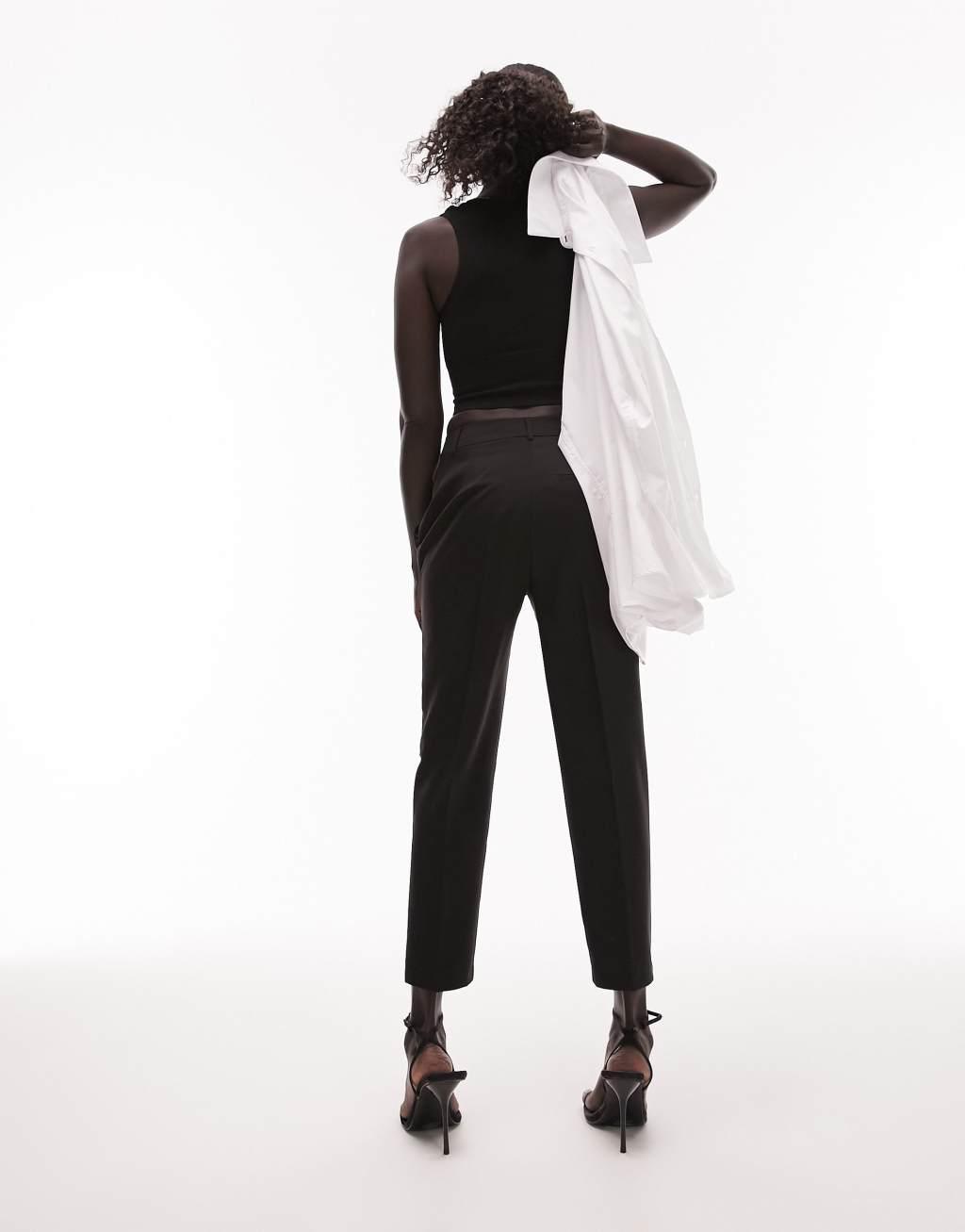 Topshop Petite tailoring Slim Cigarette Pants in Black Product Image