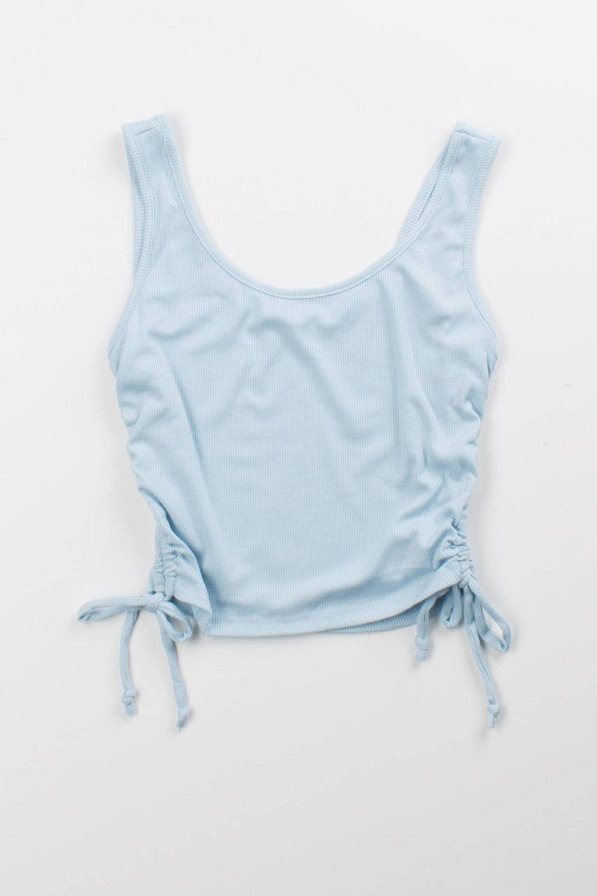 Blue Ruched Side Ribbed Tank Product Image