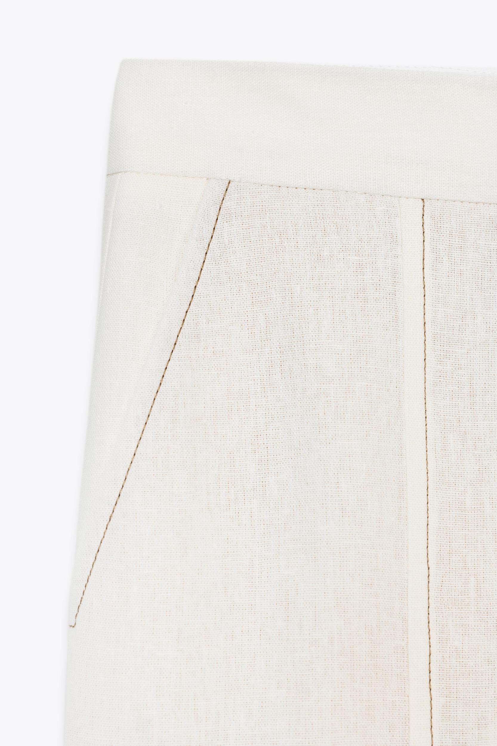 STRAIGHT LINEN PANTS WITH CONTRAST STITCHING Product Image