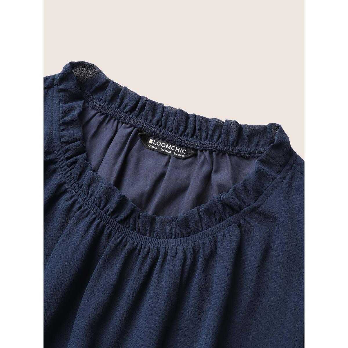 Plus Size Plain Sleeveless Frill Trim Pocket Belted Mock Neck Dress DarkBlue Women At the Office Pocket Mock Neck Sleeveless Curvy Midi Dress BloomChic 30/6X Product Image