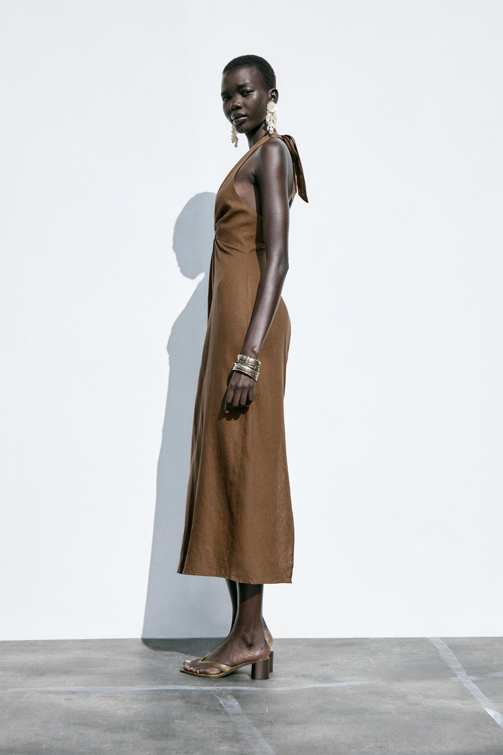 LINEN BUCKLE MIDI DRESS Product Image