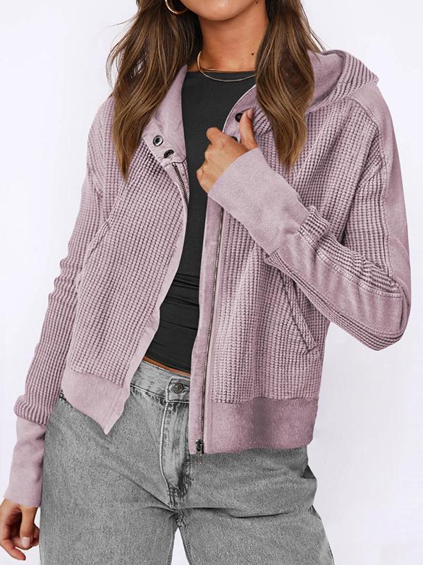 Hooded Long Sleeves Buttoned Pockets Split-Joint Zipper Hooded Outerwear Product Image