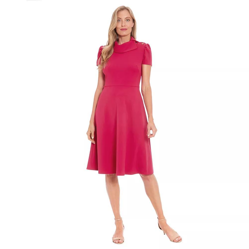 Women's London Times Envelope Collar Fit And Flare Button Dress,  Product Image