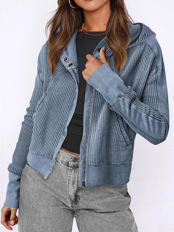 Hooded Long Sleeves Buttoned Pockets Split-Joint Zipper Hooded Outerwear Product Image