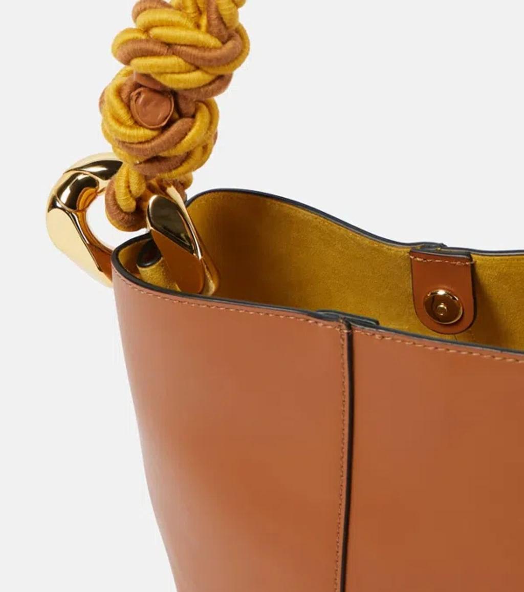 JW ANDERSON Corner Small Leather Bucket Bag In Brown Product Image