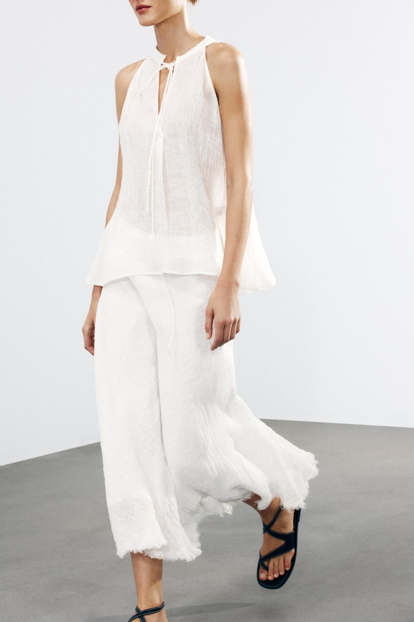 100% LINEN MIDI SKIRT ZW COLLECTION Product Image