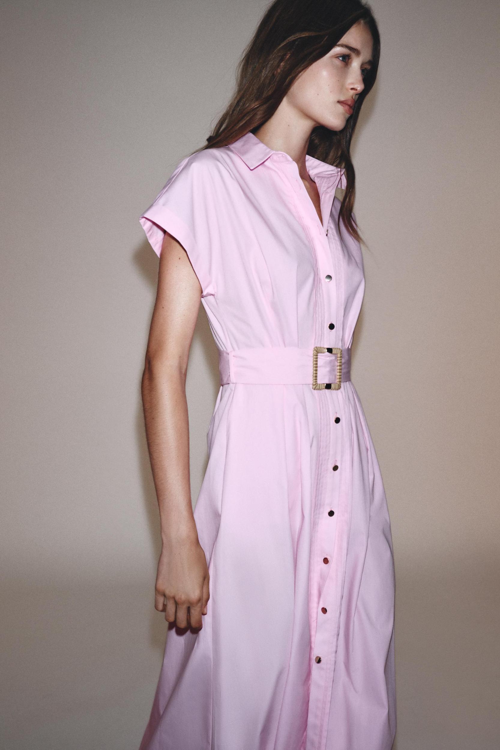 BELTED POPLIN MIDI DRESS Product Image