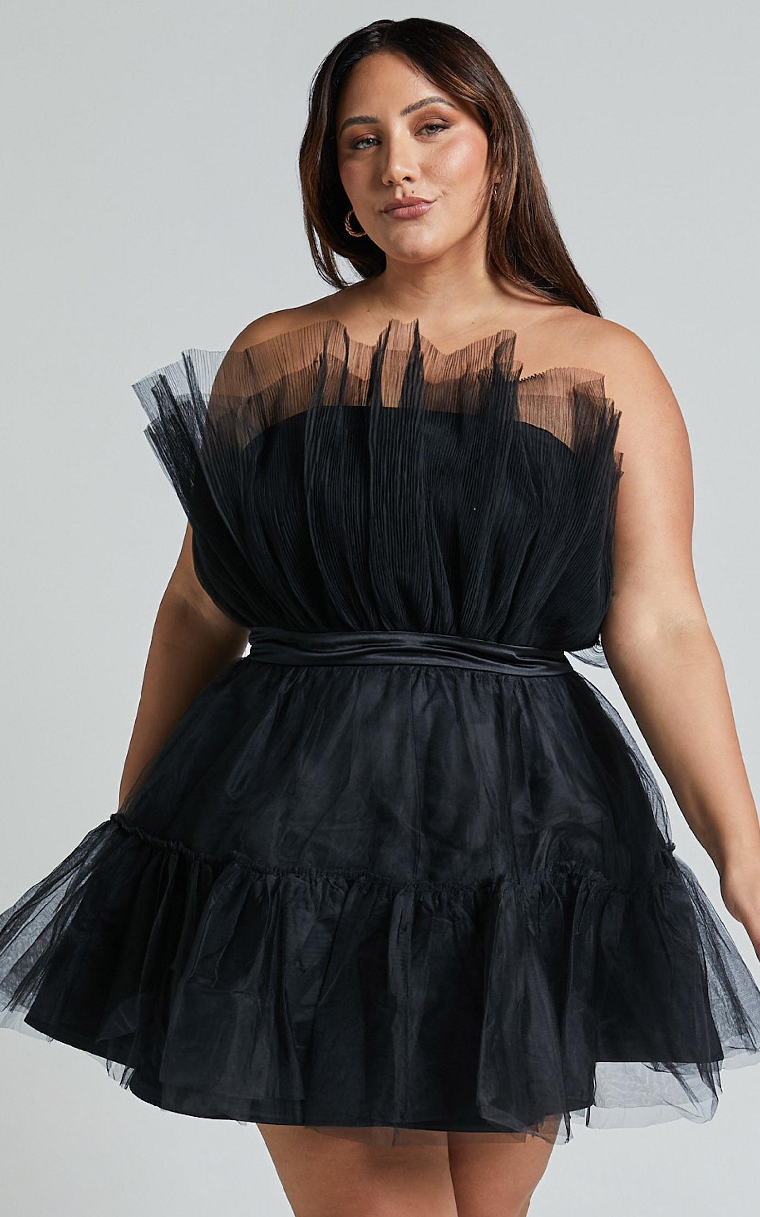 Amalya Mini Dress - Tiered Tulle Fit and Flare Dress in Black Product Image