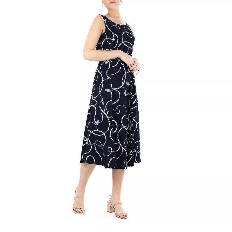 Women's Nina Leonard Print Midi Dress, Size: Small, Navy White Product Image