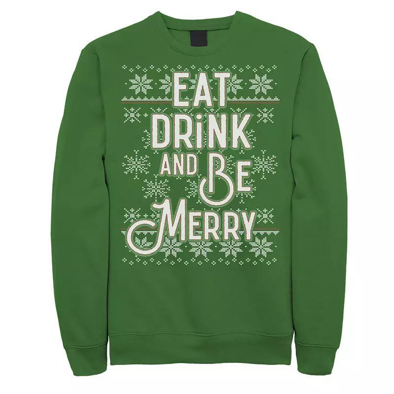 Mens Ugly Sweater Eat Drink Be Merry Christmas Graphic Fleece Pullover Product Image