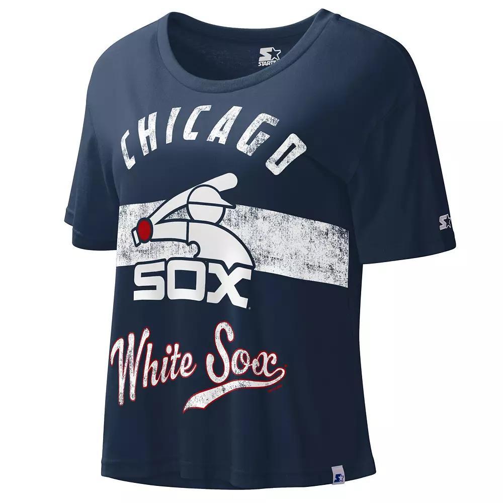 Women's Starter Navy Chicago White Sox Cooperstown Collection Record Setter Crop Top,  Product Image