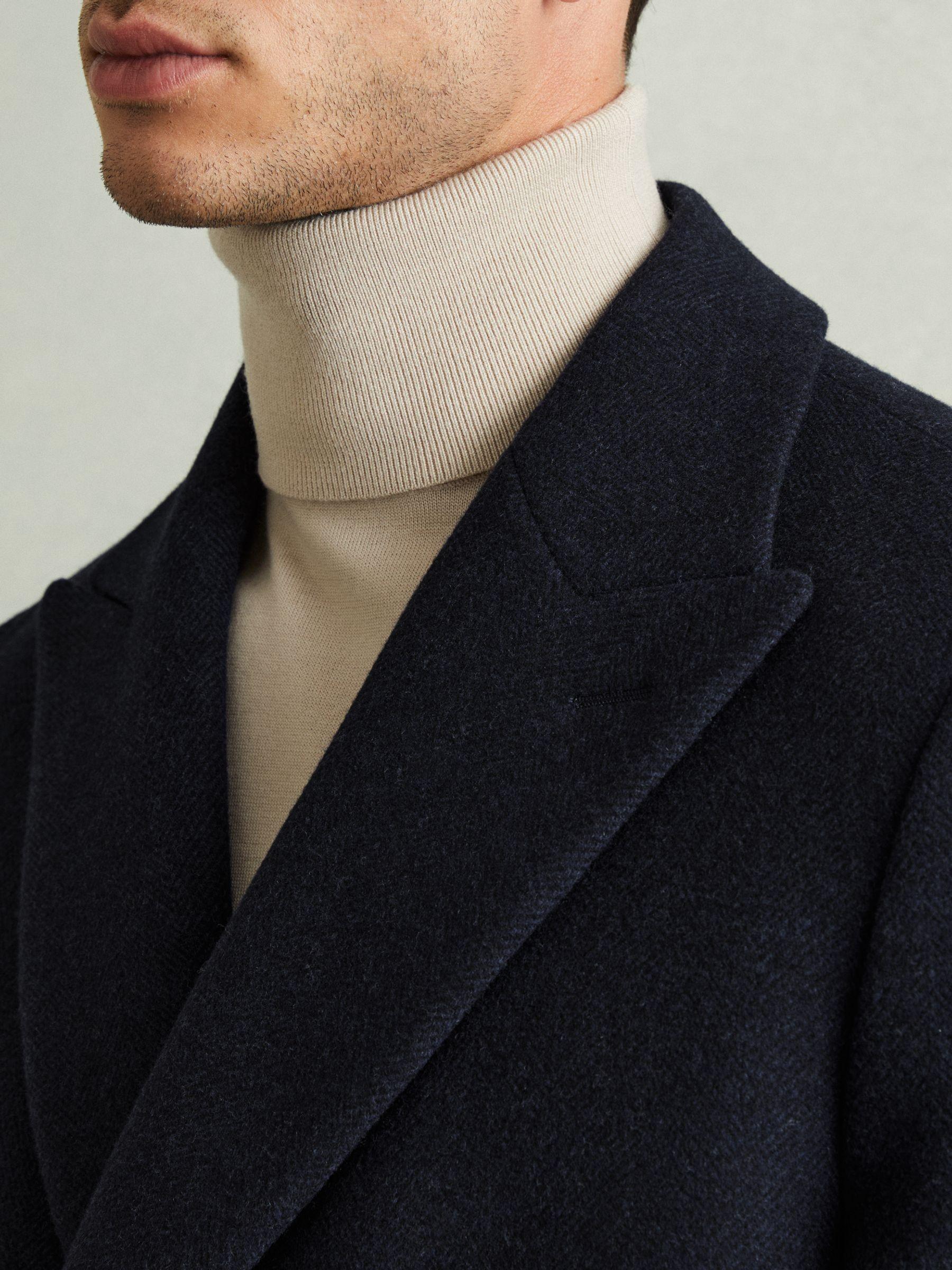 Wool Blend Herringbone Twill Overcoat in Navy Herringbone Product Image