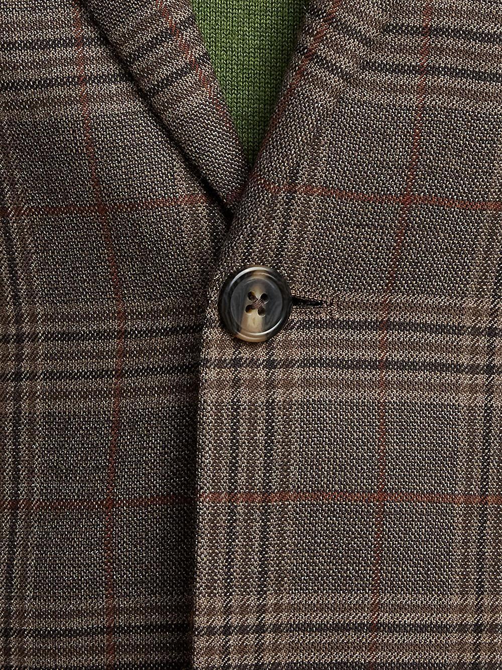 Wool Plaid Single Breasted Notch Lapel Sport Coat - Brown Product Image