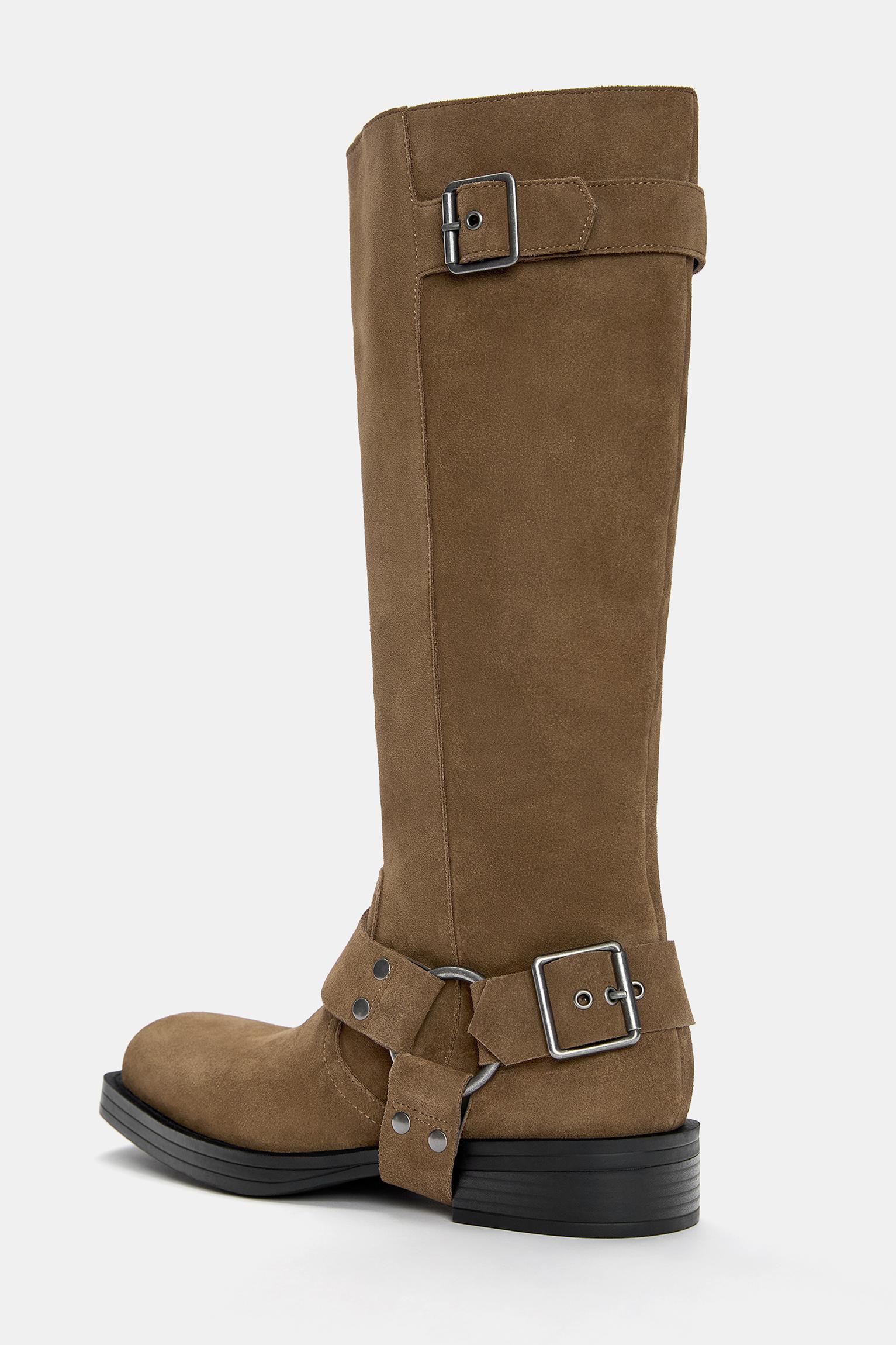 Leather knee-high biker boots Product Image