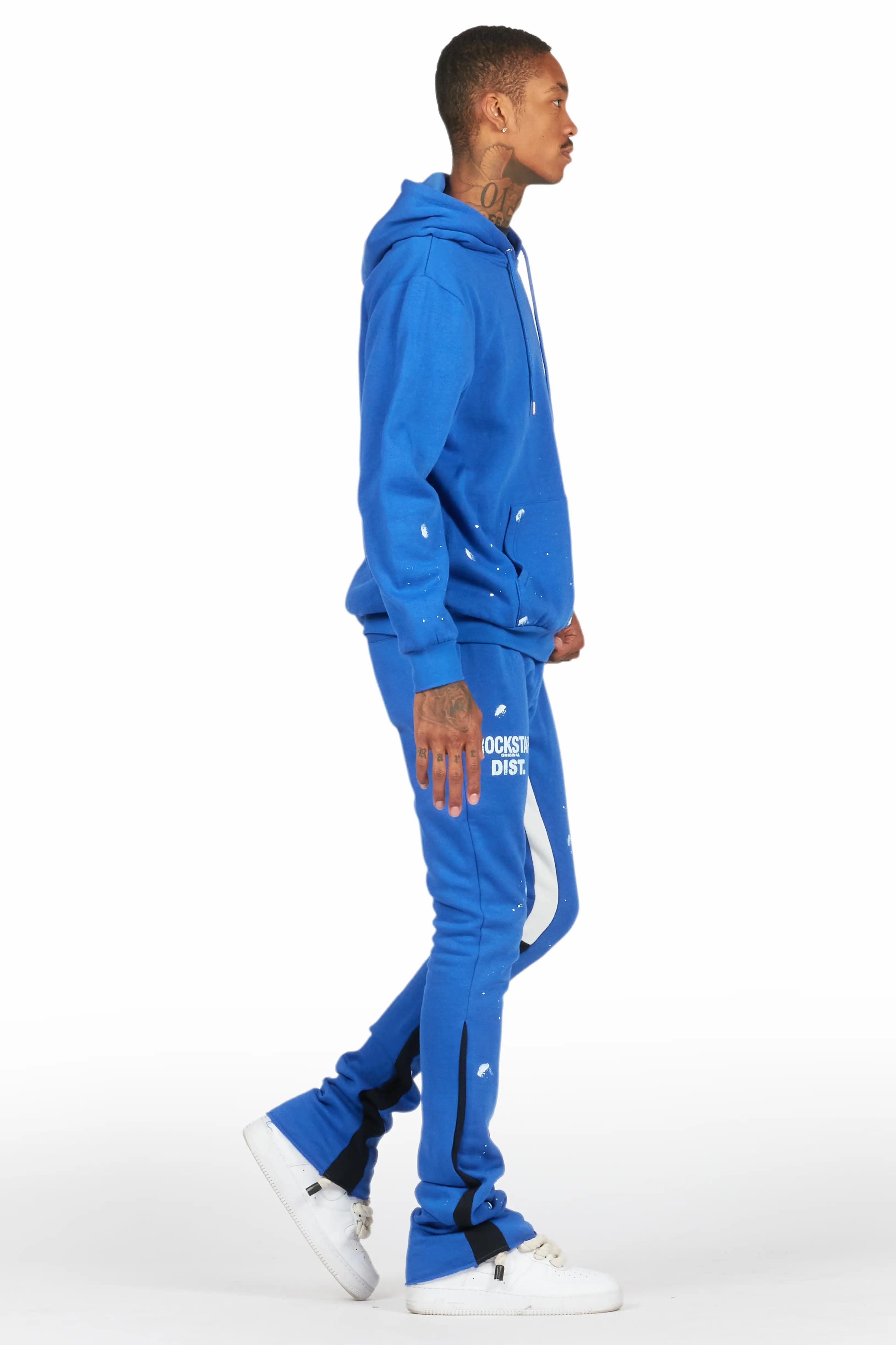 Raffer Royal Blue Hoodie/Stacked Flare Pant Set Male Product Image