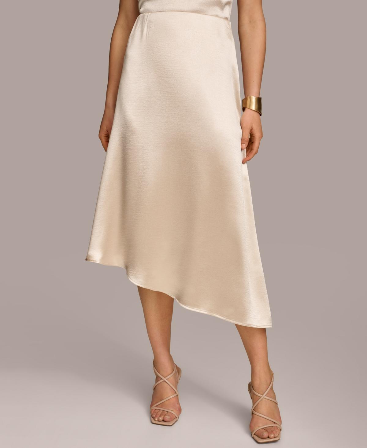 Donna Karan Womens Asymmetrical-Hem Satin Skirt Product Image