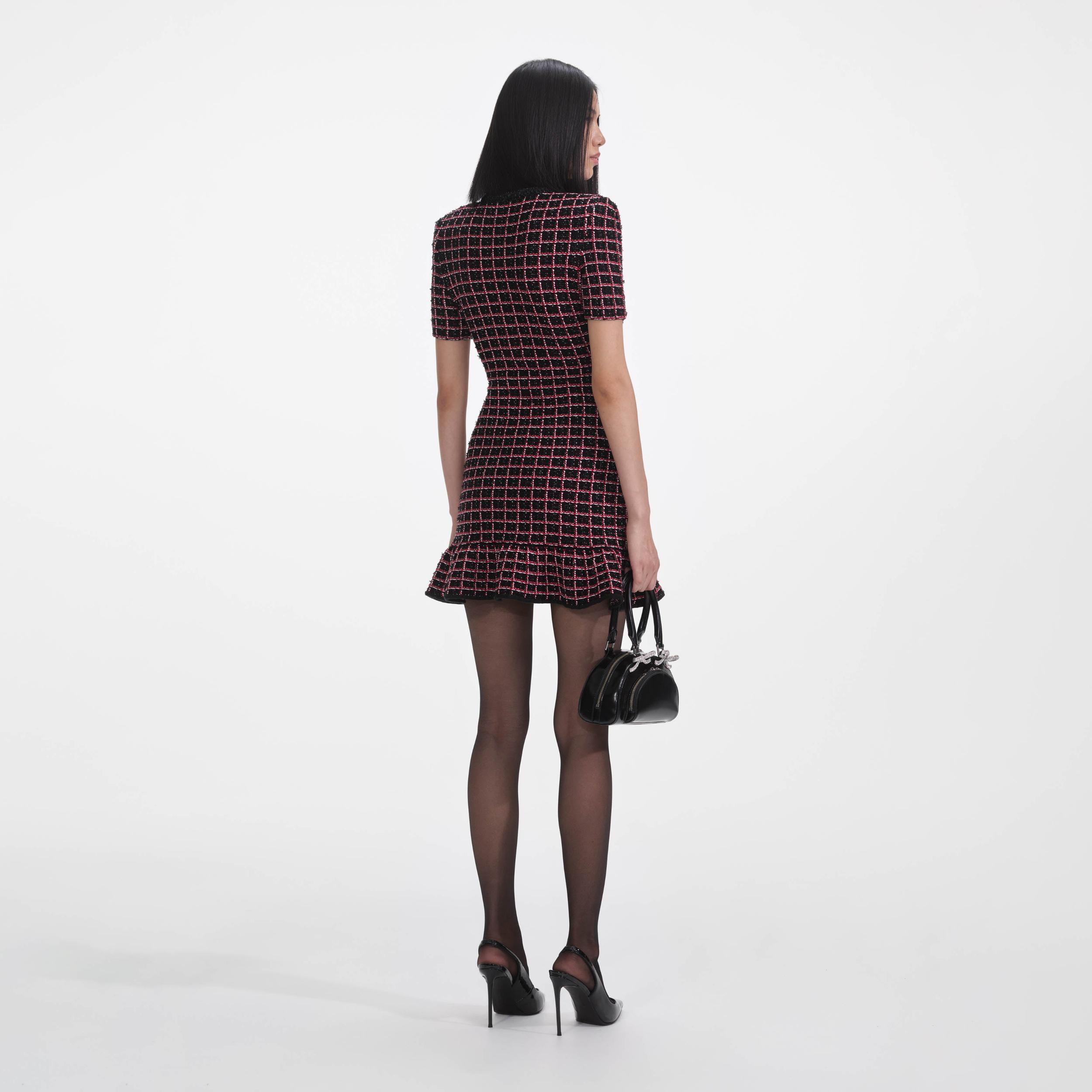 Black And Red Check Knit Mini Dress Product Image