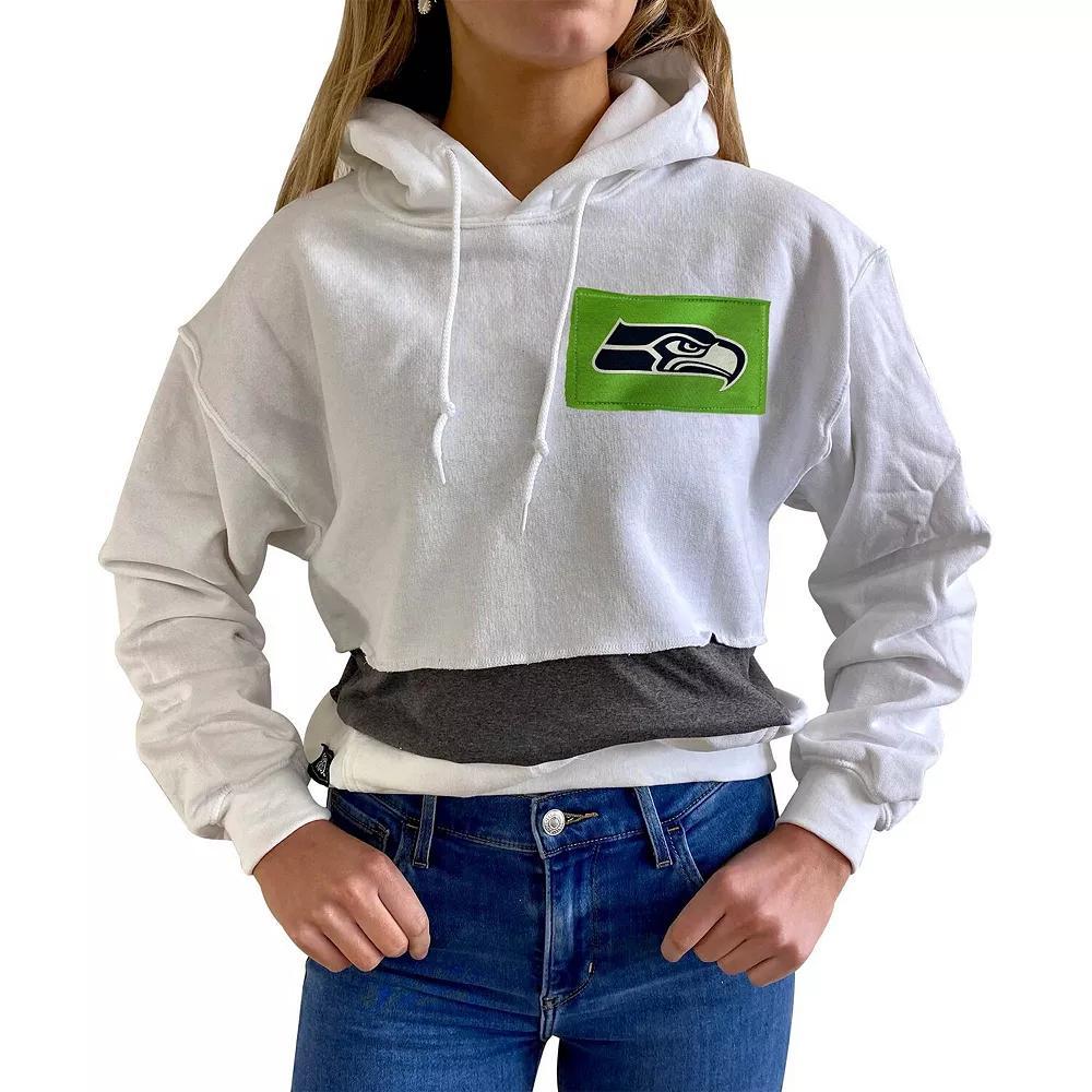 Women's Refried Apparel White Seattle Seahawks Crop Pullover Hoodie, Size: Medium Product Image