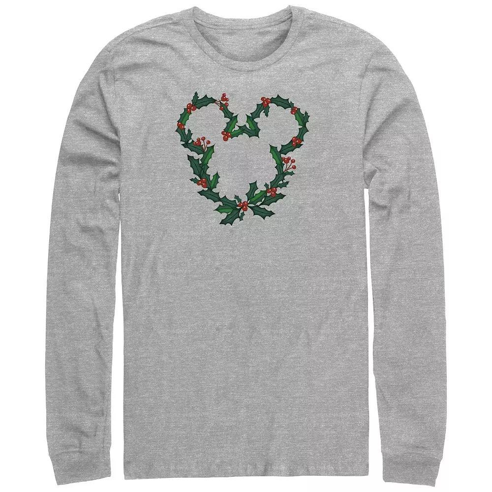 Disney's Mickey Mouse Christmas Wreath Design Big & Tall Long Sleeve Graphic Tee, Men's, Size: 4XL Tall, Athletic Grey Product Image